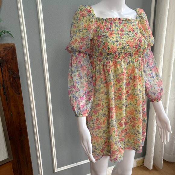 Francesca’s Multicolor Floral Smocked Long Sleeve Dress – Youth 12 - Picture 4 of 5